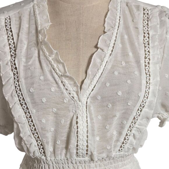 Love Tree Sheer White Lace Trim Peplum Romantic Blouse NWT - Picture 2 of 7